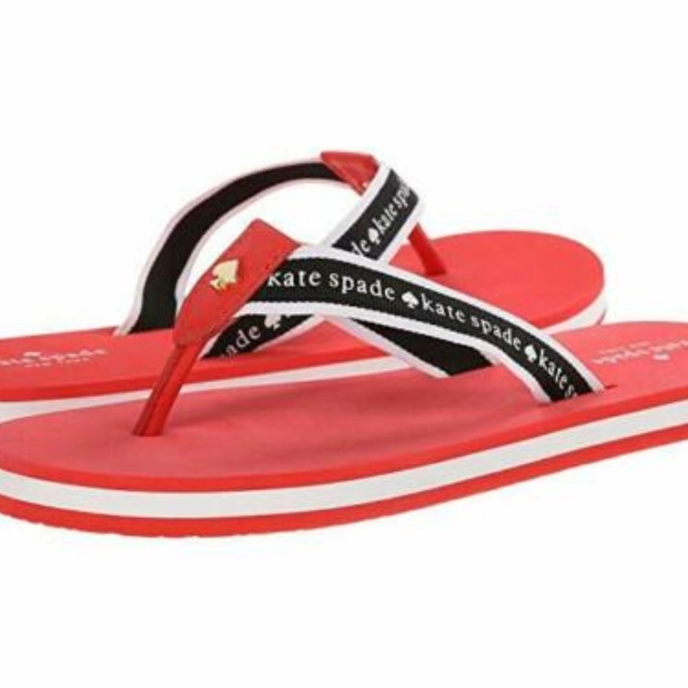 kate spade Red and Black Logo Strap Flip Flop Sandals